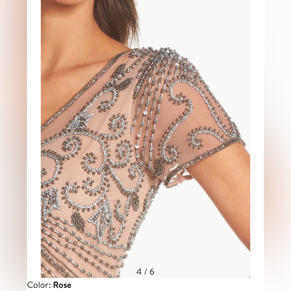 Pisarro Nights Beaded Mesh Maxi Dress - Rose - Picture 8 of 10